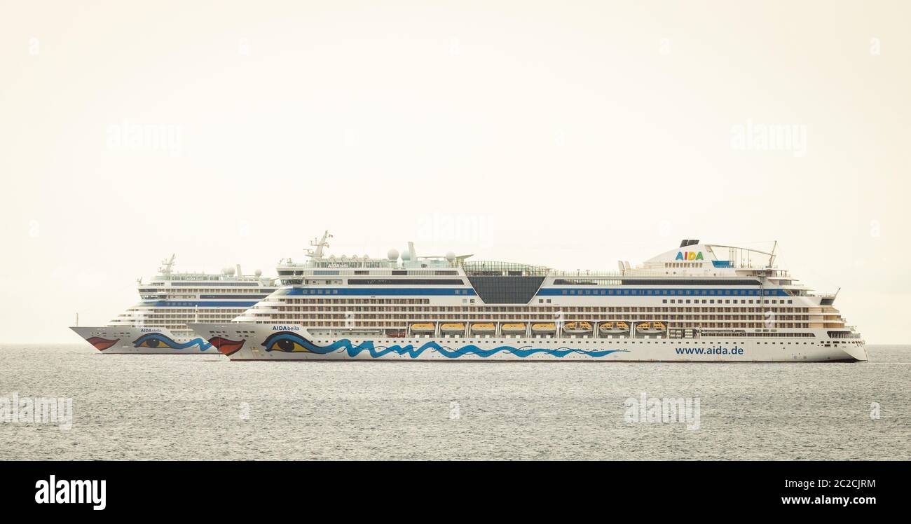 Las Palmas Gran Canaria Canary Islands Spain 17th June 2020 Idle Locked Down Cruise Ships Aida Stella And Aida Bella Moored Off Las Palmas On Gran Canaria The Ships Have Been Laid Up