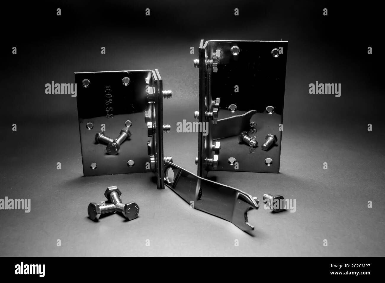 Heavy stainless steel bed joint clamps Stock Photo Alamy