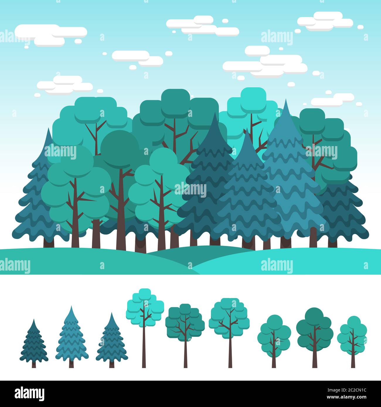 Set of deciduous and coniferous trees for design of landscape Stock