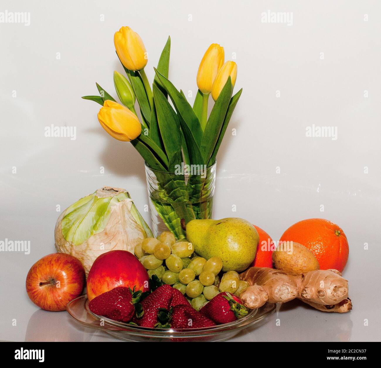 still life with flowers and fruits Stock Photo