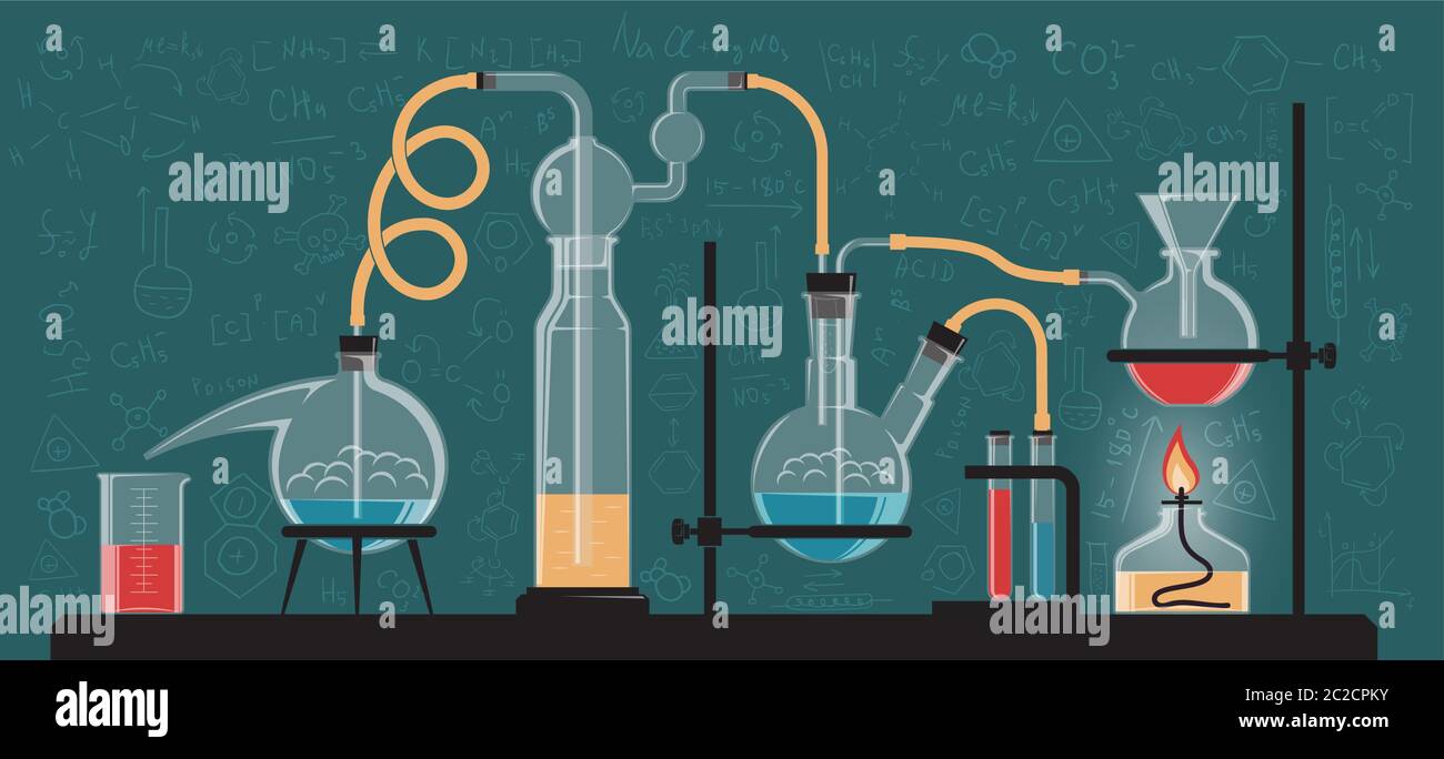 A complex chemical reaction Stock Vector