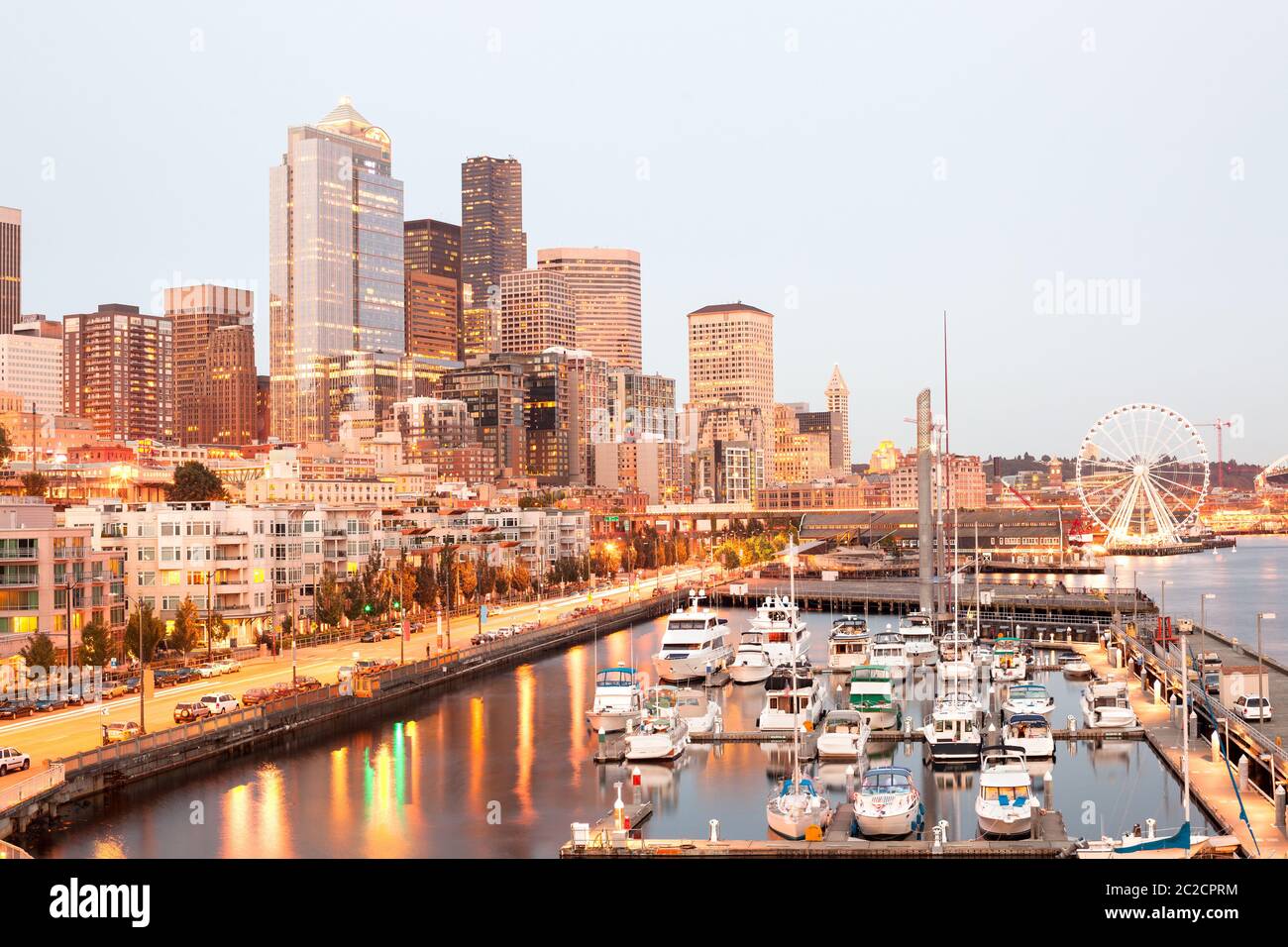 Waterfront overview at downtown Seattle, Washington, United States Stock Photo