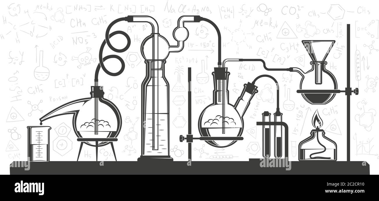 Composition of chemical flasks and instruments Stock Vector