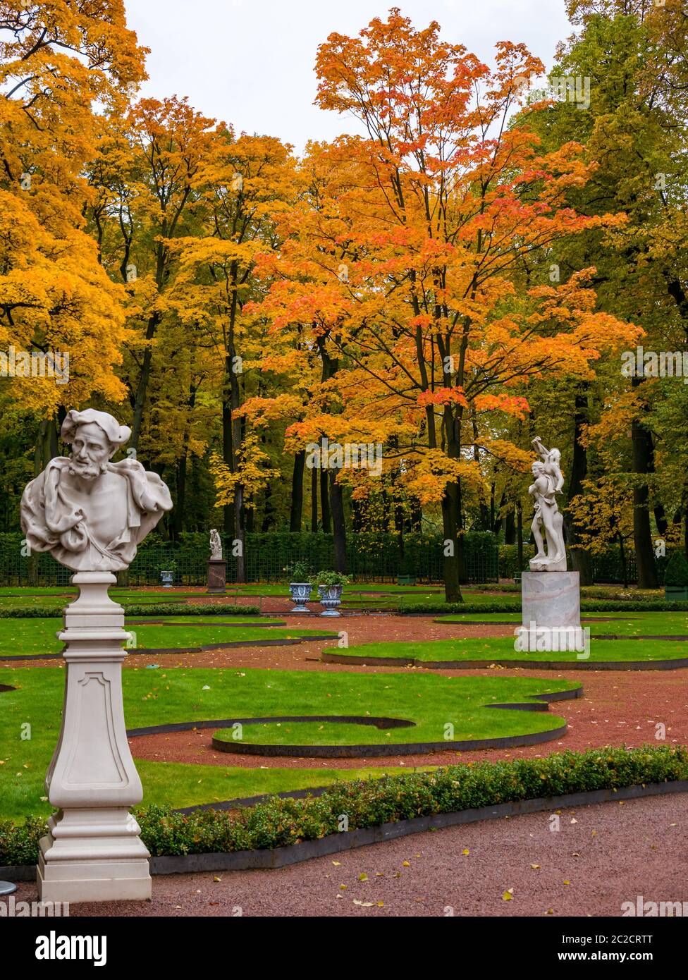 Marble statues in Summer Garden sculpture park in Autumn, St Petersburg, Russia Stock Photo