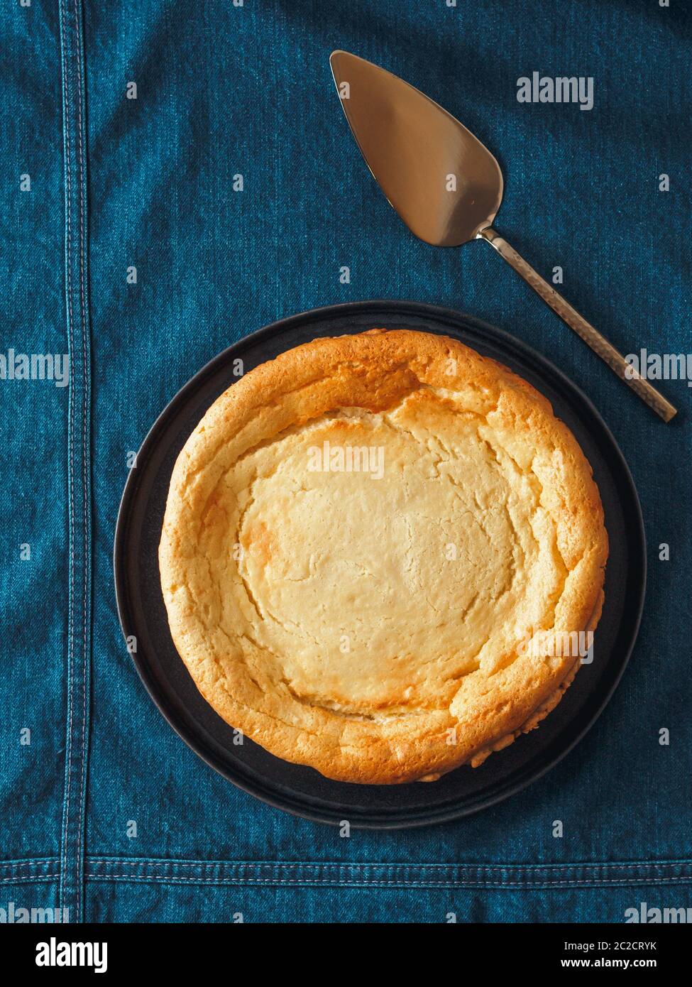 Classic Cheesecake on table. Top view Stock Photo