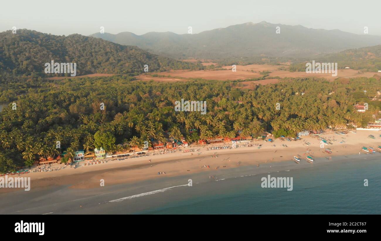 Beautiful Palolem beach aerial view landscape. Goa state in India. Stock Photo