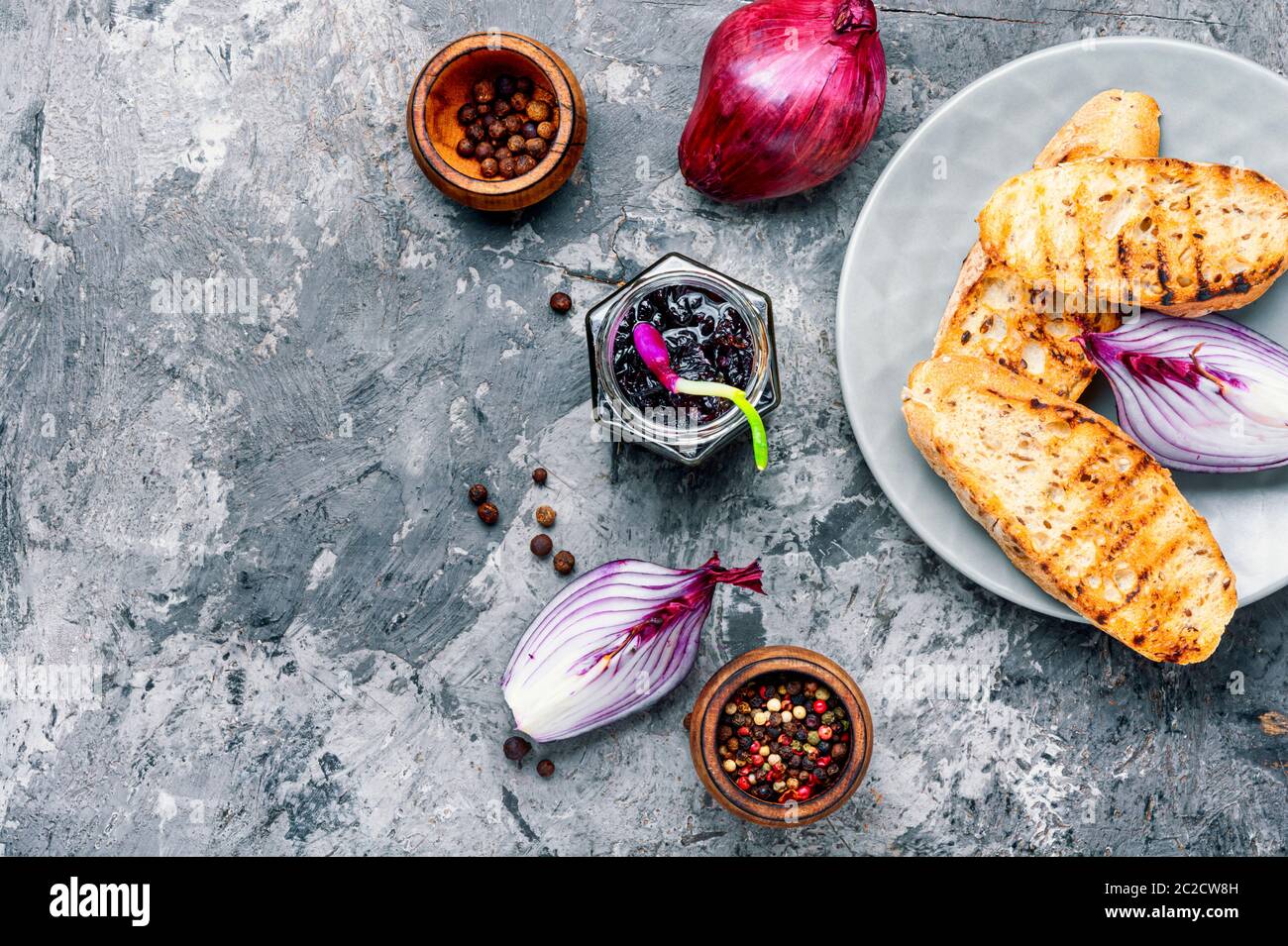 Homemade red onion jam.Onion confiture and bread toast Stock Photo Alamy