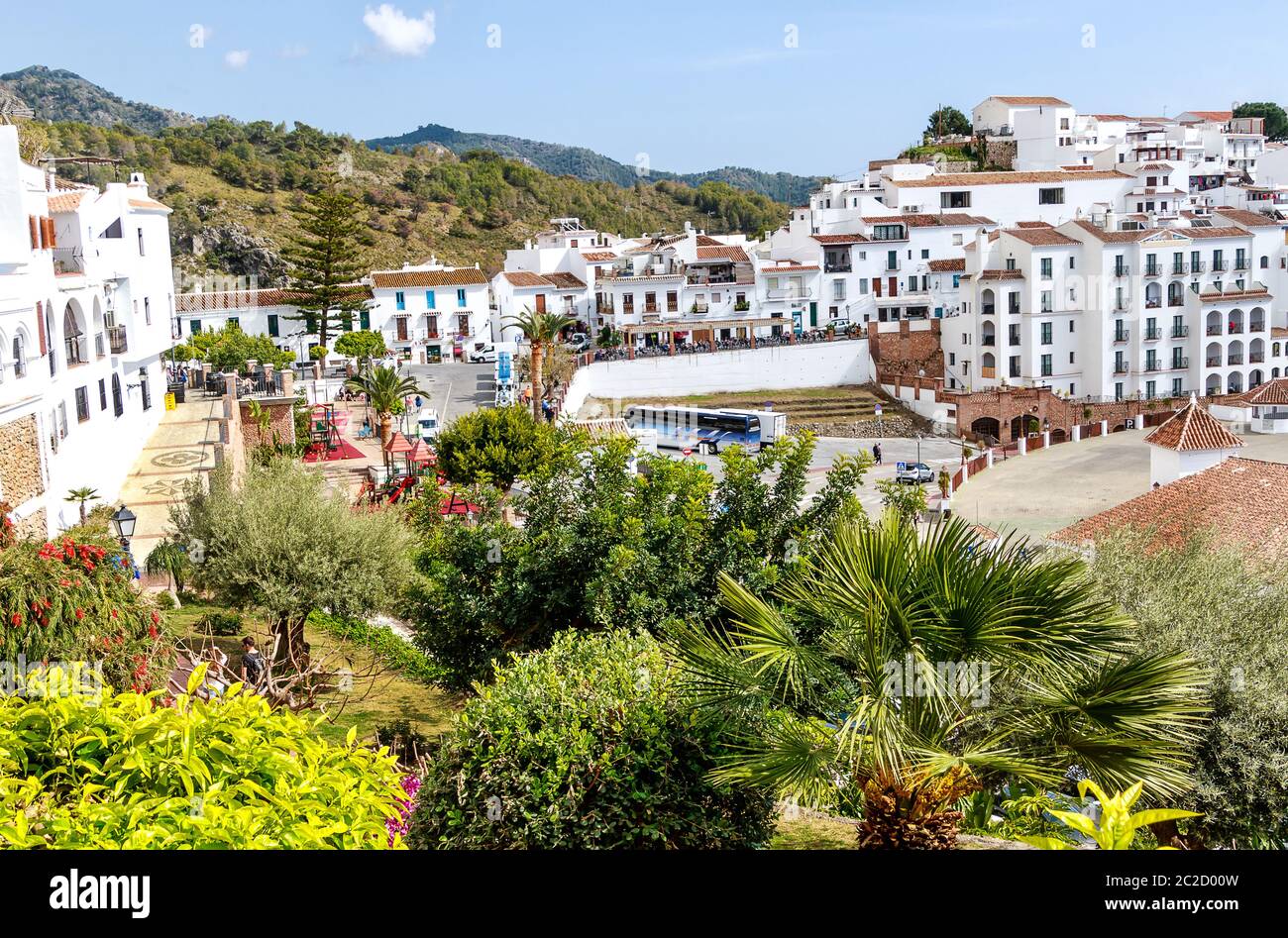 The picturesque white walled village of Frigiliana pueblo blanco above Nerja on the Costa del Sol in Southern Spain Stock Photo