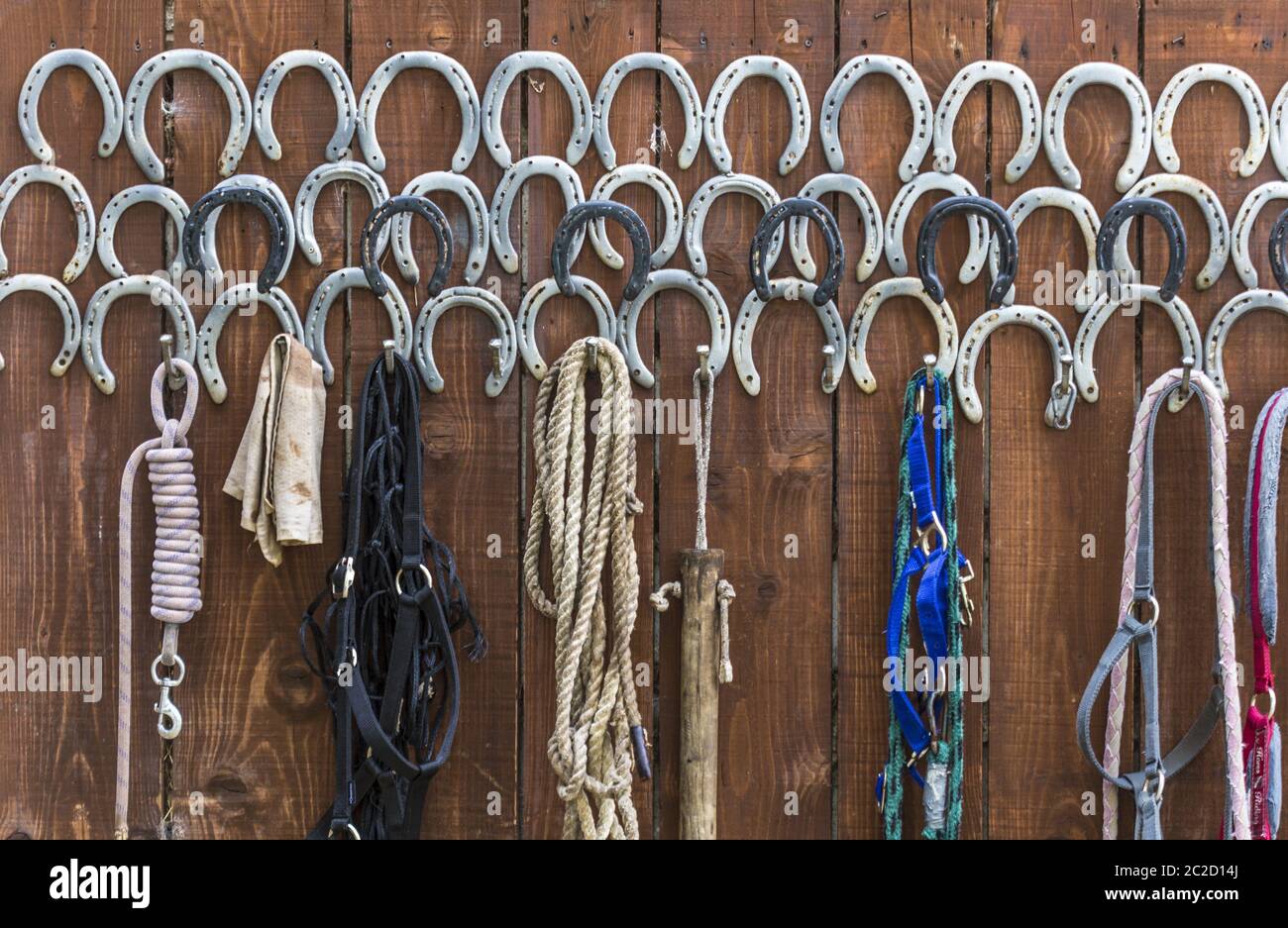 Horseshoes and riding accessories, Toscolano-Maderno, Lake Garda, Italy Stock Photo