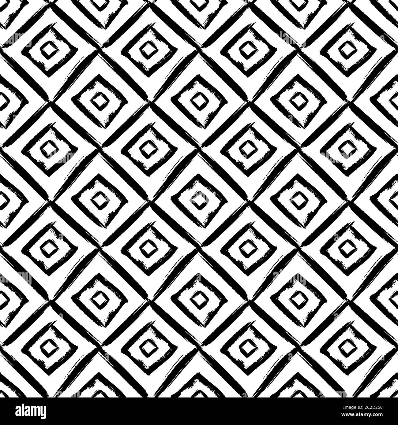 Abstract seamless pattern with hand-drawn rhombuses. Black and white  grunge background. Vector texture. Stock Vector