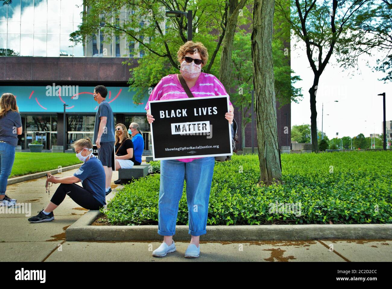 Dayton, Ohio, United States 30/05/2020 protesters at a lack lives matter rally holding signs and wearing masks Stock Photo