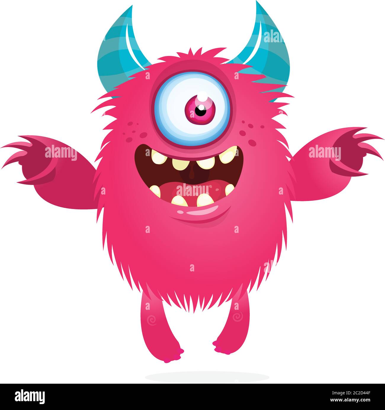 Cute cartoon monster with horns and with one eye. Smiling monster emotion  with big mouth. Halloween vector illustration Stock Vector Image & Art -  Alamy