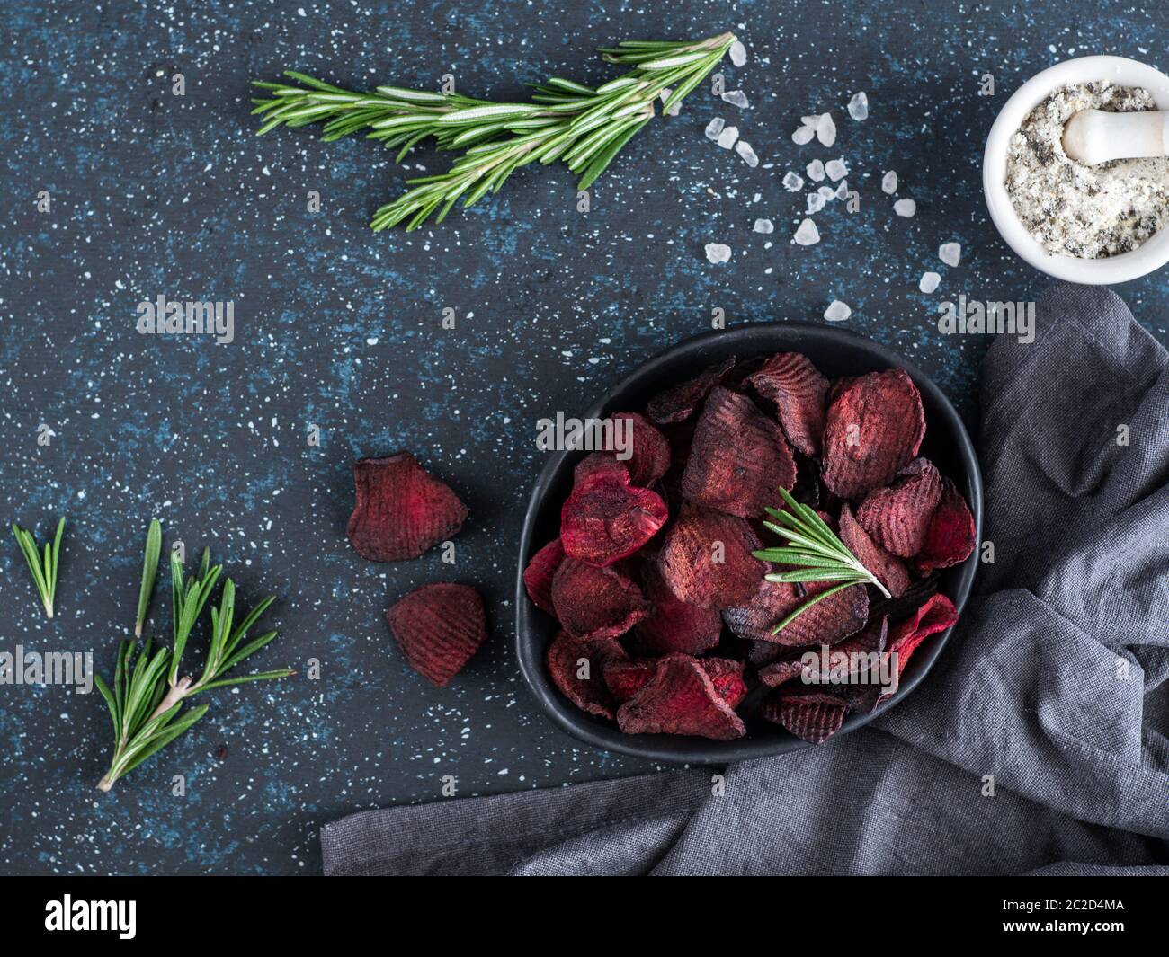 Baked beet slices. Healthy beetroot chips Stock Photo