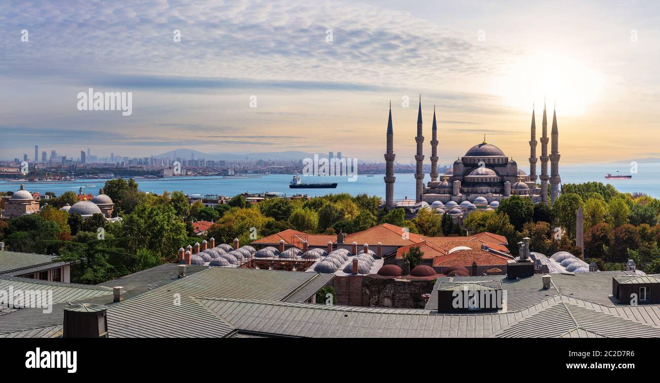 Sultan Ahmet Mosque and the roofs of Istanbul, Turkey Stock Photo