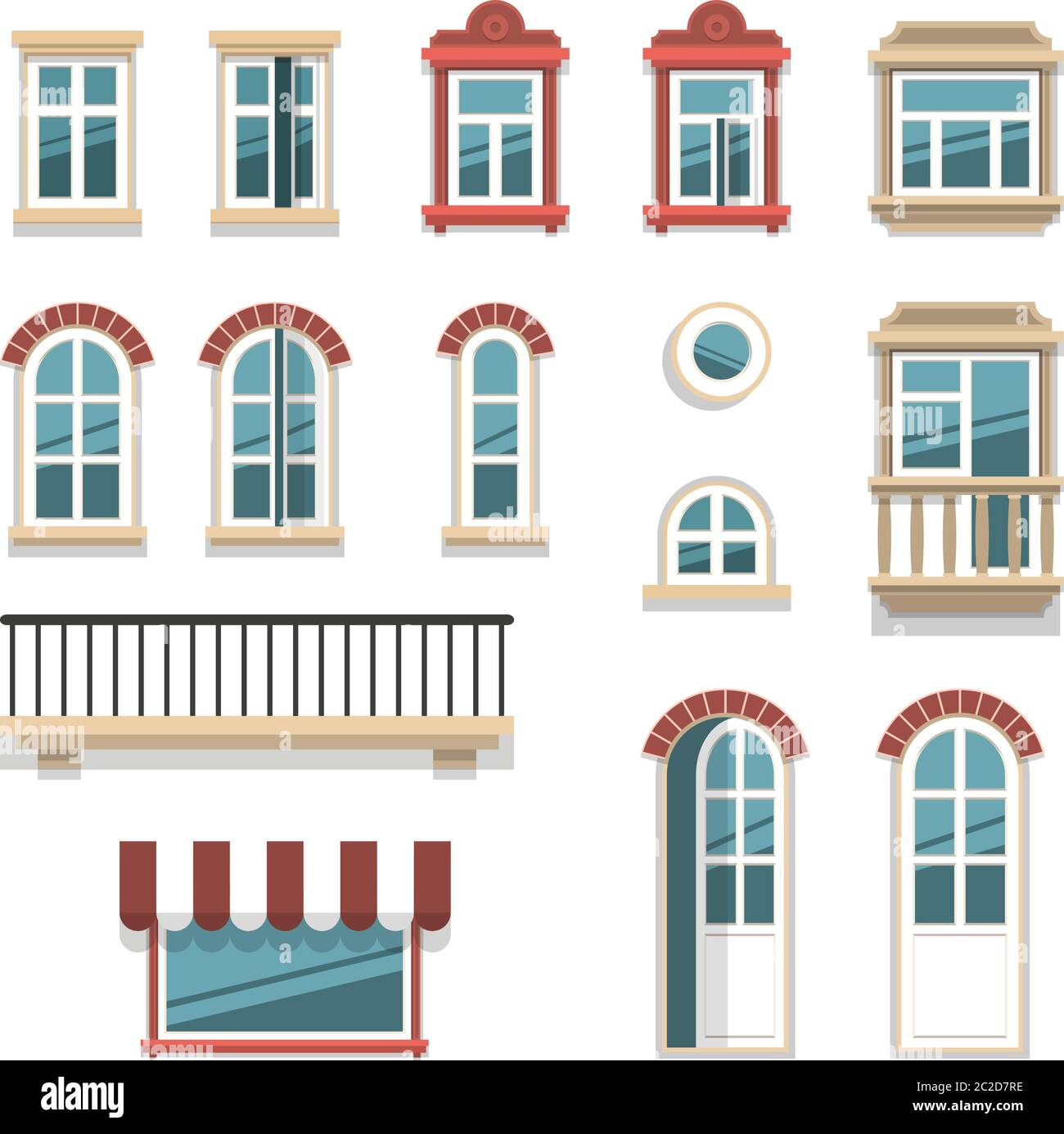different opened and closed windows and doors Stock Vector