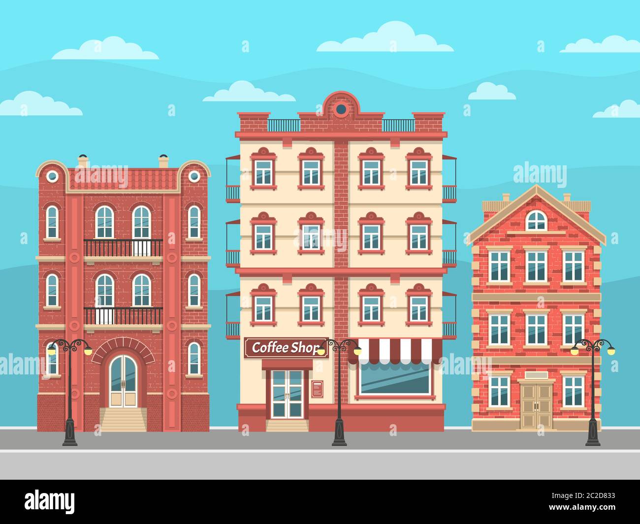 City street with vintage houses Stock Vector