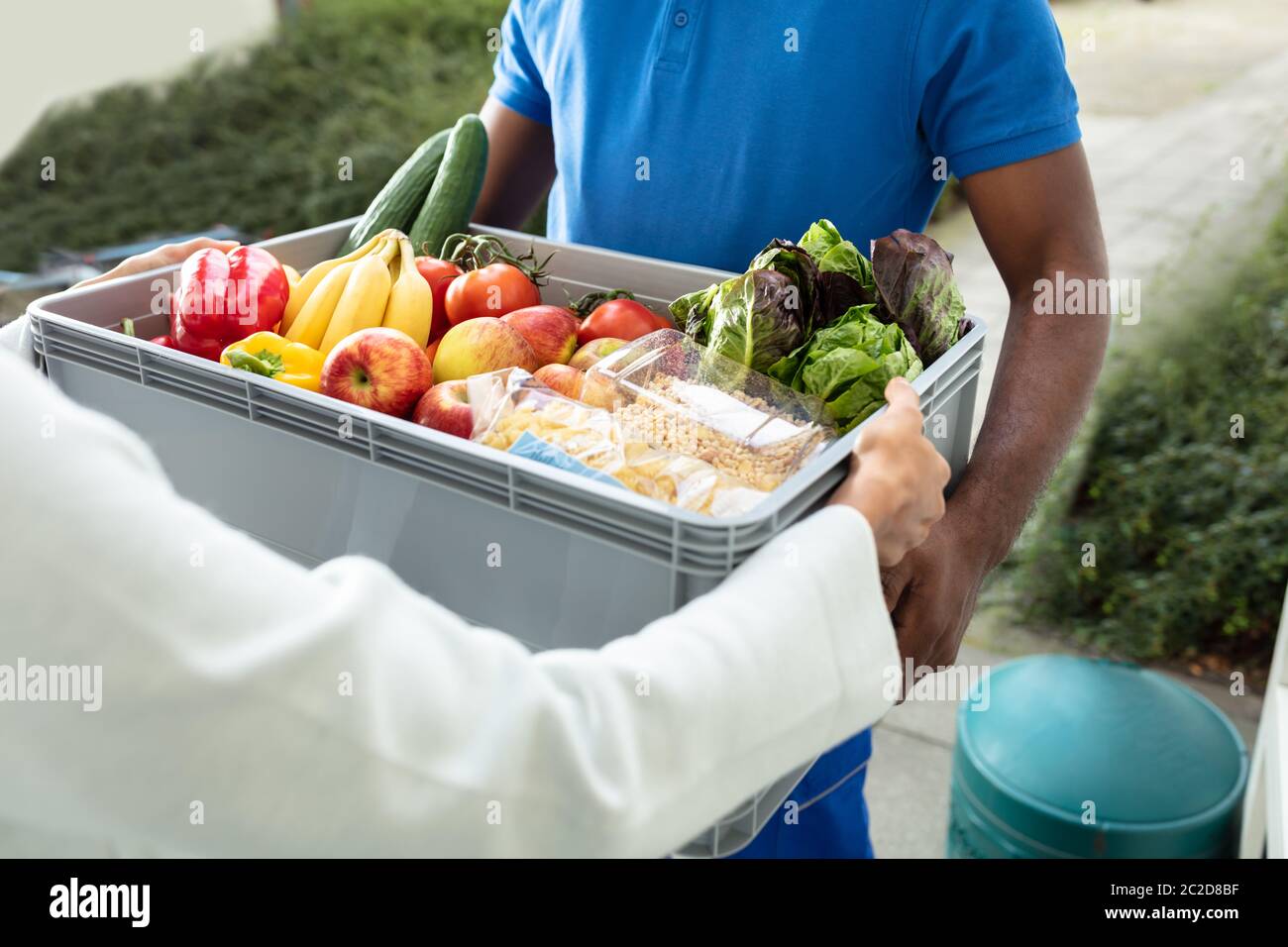 Smiling Woman Receiving Grocery Delivery At Home Stock Photo - Alamy