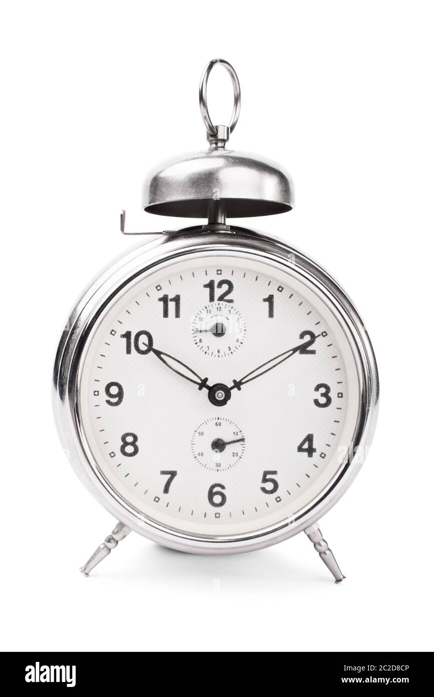 Old fashioned alarm clock isolated on white background Stock Photo - Alamy