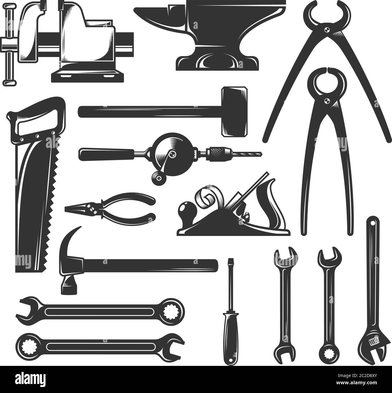 silhouettes common workers hand tools Stock Vector