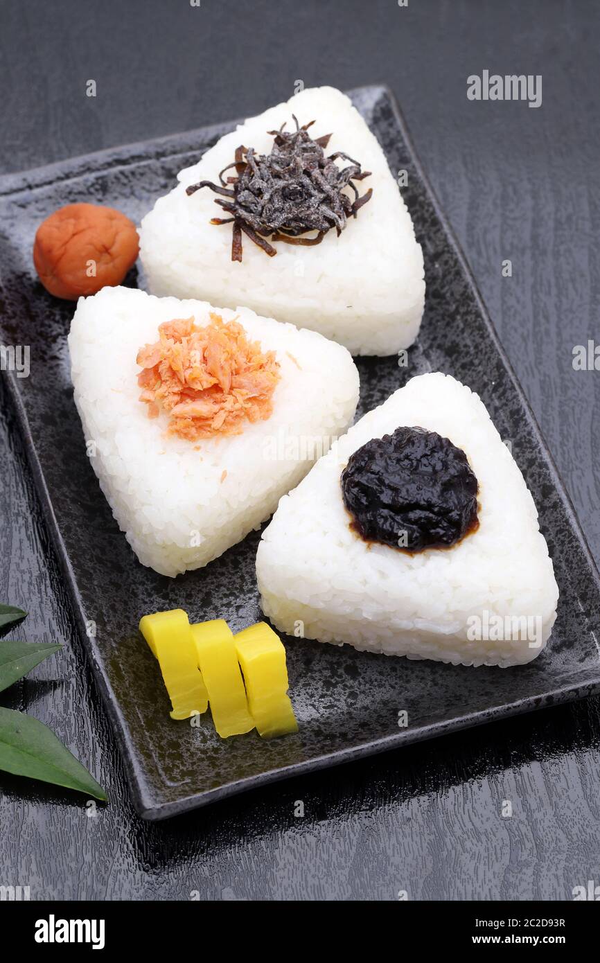 Onigiri, Japanese food, Japanese rice ball, rice triangle with takuan
