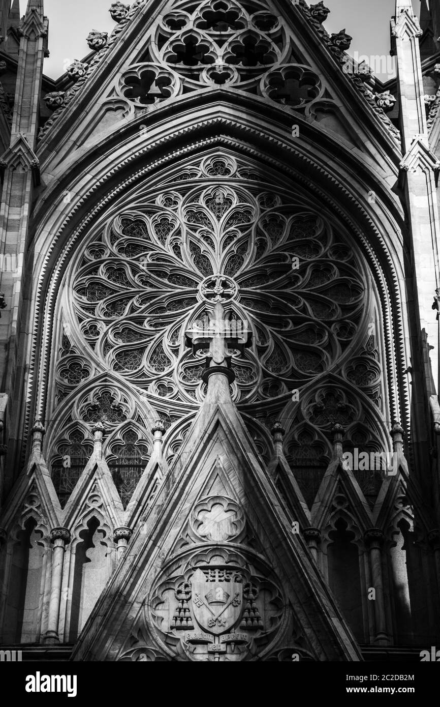 New York City / USA - JUL 19 2018: St. Patrick's Cathedral  facade close up in Midtown Manhattan Stock Photo