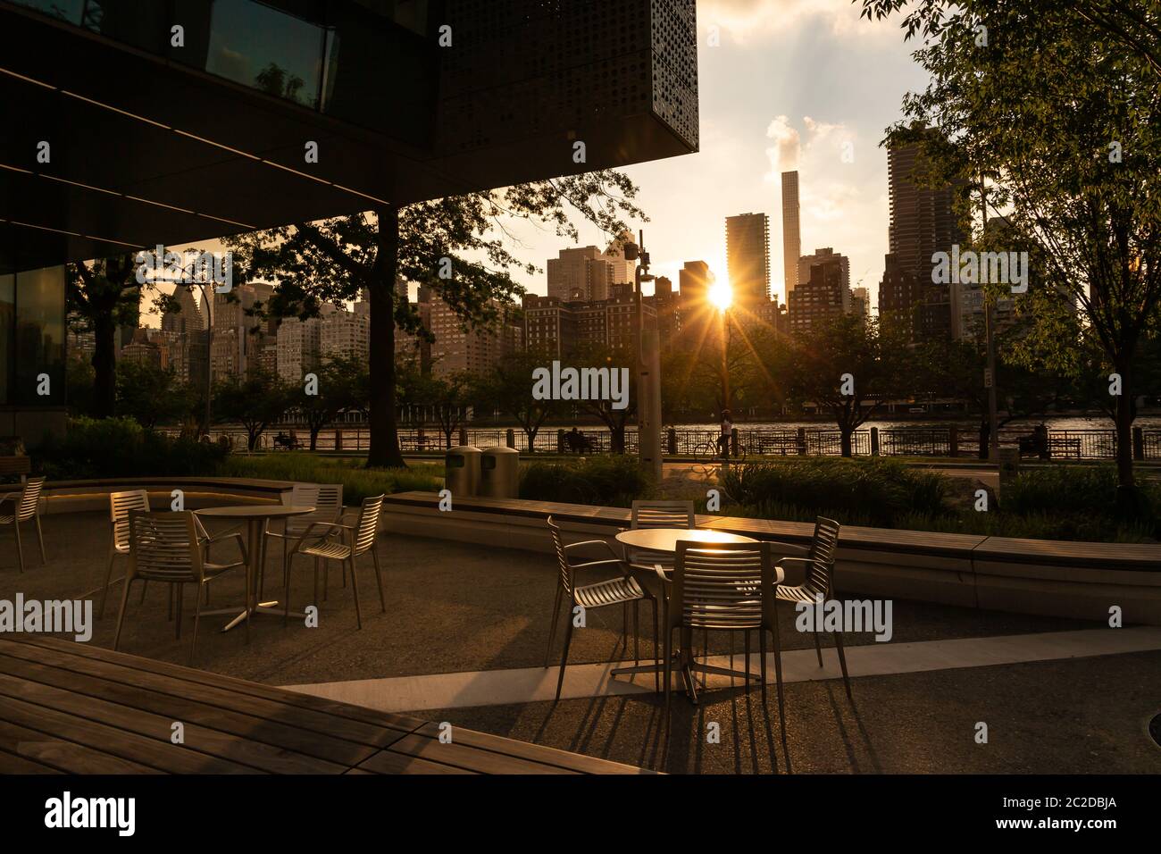 New York City / USA - JUL 27 2018: The Bloomberg Center buiding on Roosevelt Island at sunset Stock Photo