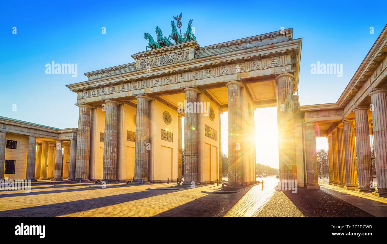 the famous brandenburg gate while sunset, berlin Stock Photo