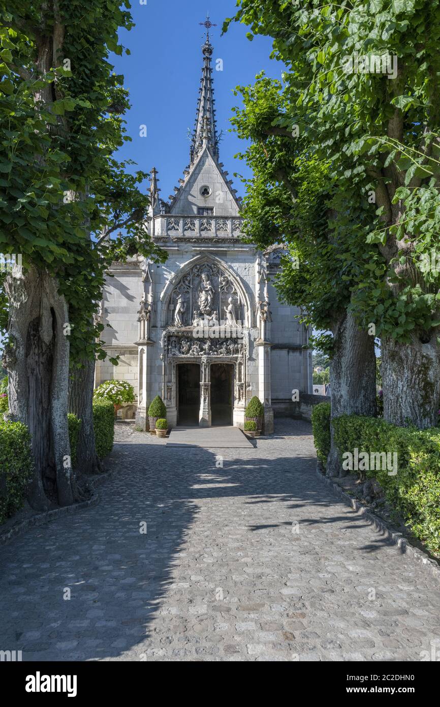 France, The Collegiate Church of Saint Florentin : 2019-07,  An historic monument in the Loire Valley and resting place of the artist Leonard de Vinci Stock Photo