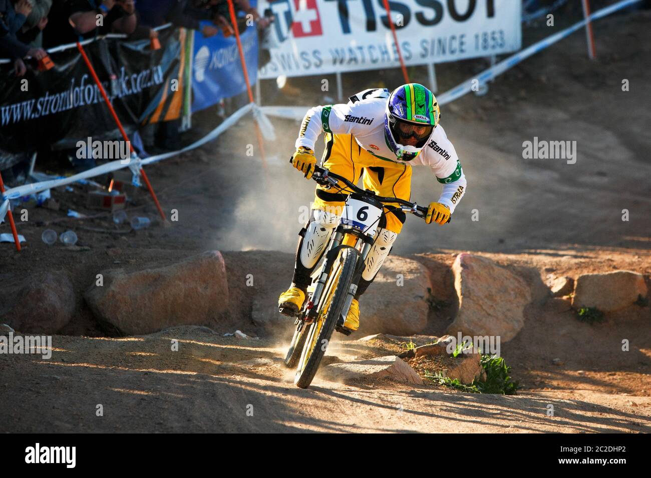 CANBERRA, AUSTRALIA - SEPTEMBER 6, 2009. Mick Hannah (AUS) racing for Team GT  at the UCI Mountain Bike Downhill World Championships. Stock Photo