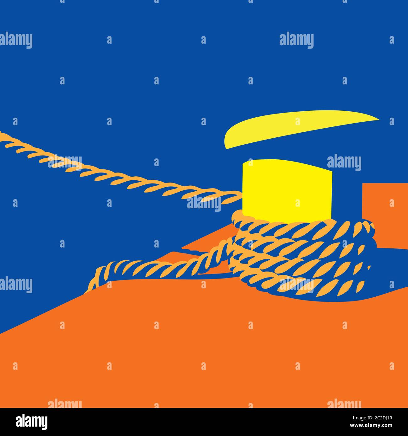 stylized minimalist composition on the jetty, marina, port. Knecht and mooring ropes. Stock Vector