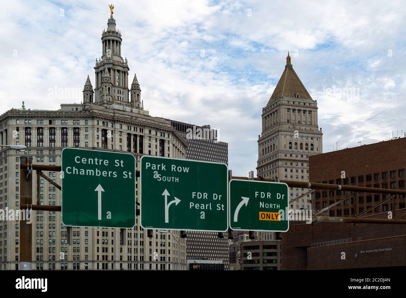 New York City / USA - JUN 20 2018: Manhattan Borough President's Office and old buildings in the Civic Center area of Lower Manh Stock Photo