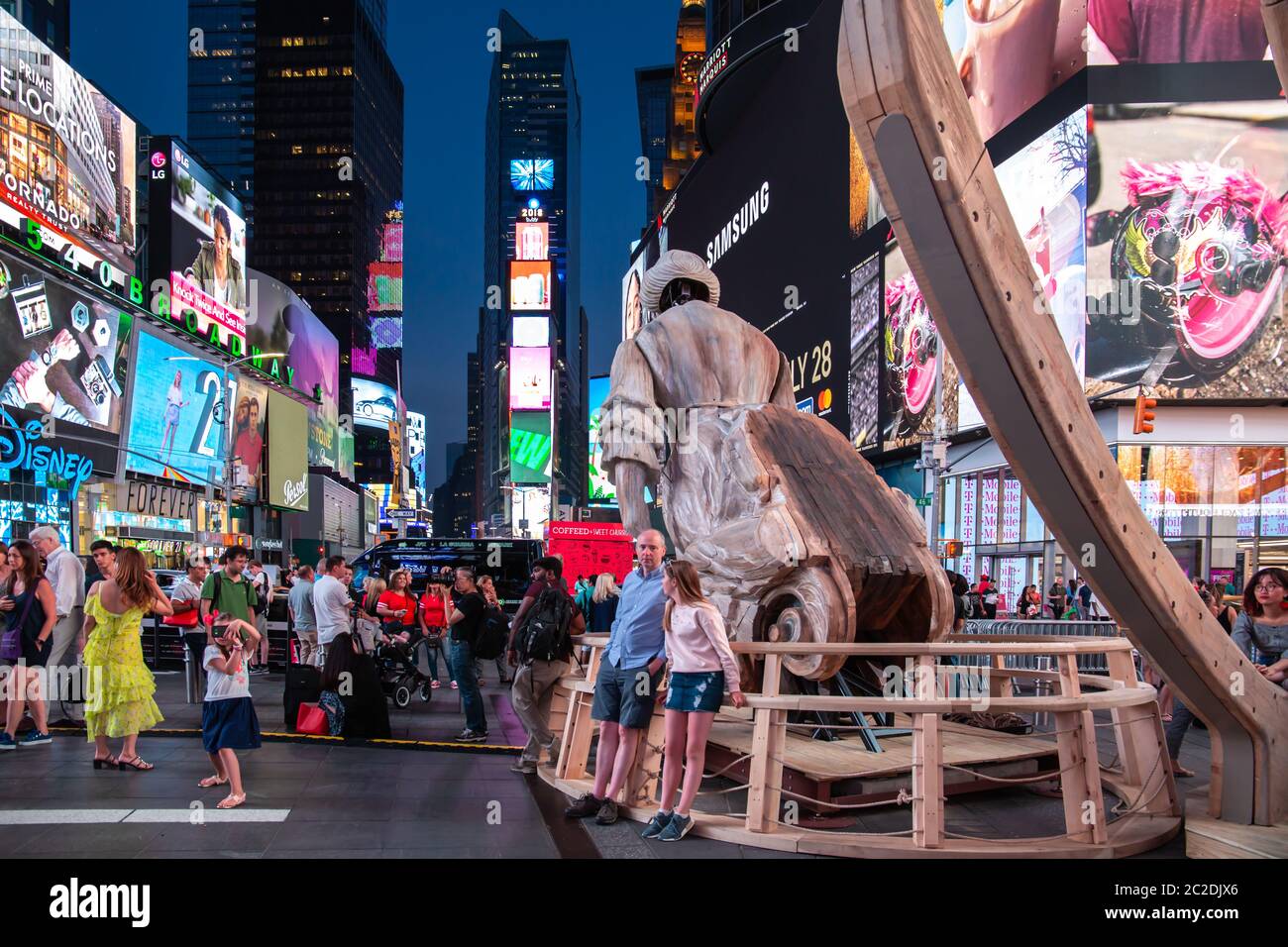 New York City / USA - JUL 13 2018: WAKE, parts of a shipwreck, modeled on the USS Nightingale by Mel Chin on Times Square Stock Photo