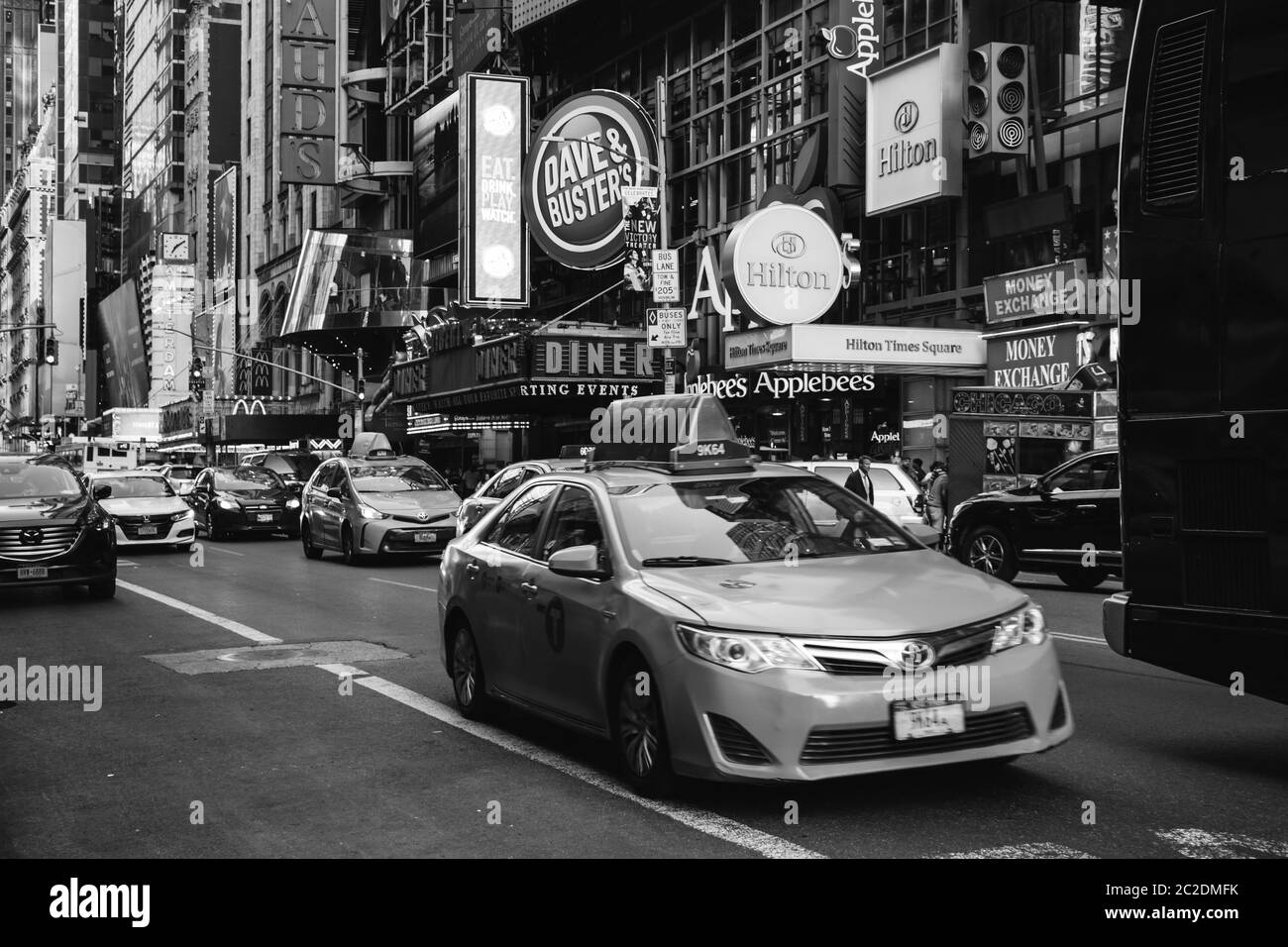 New York City / USA - JUL 13 2018: Times Square street view at rush hour in midtown Manhattan Stock Photo