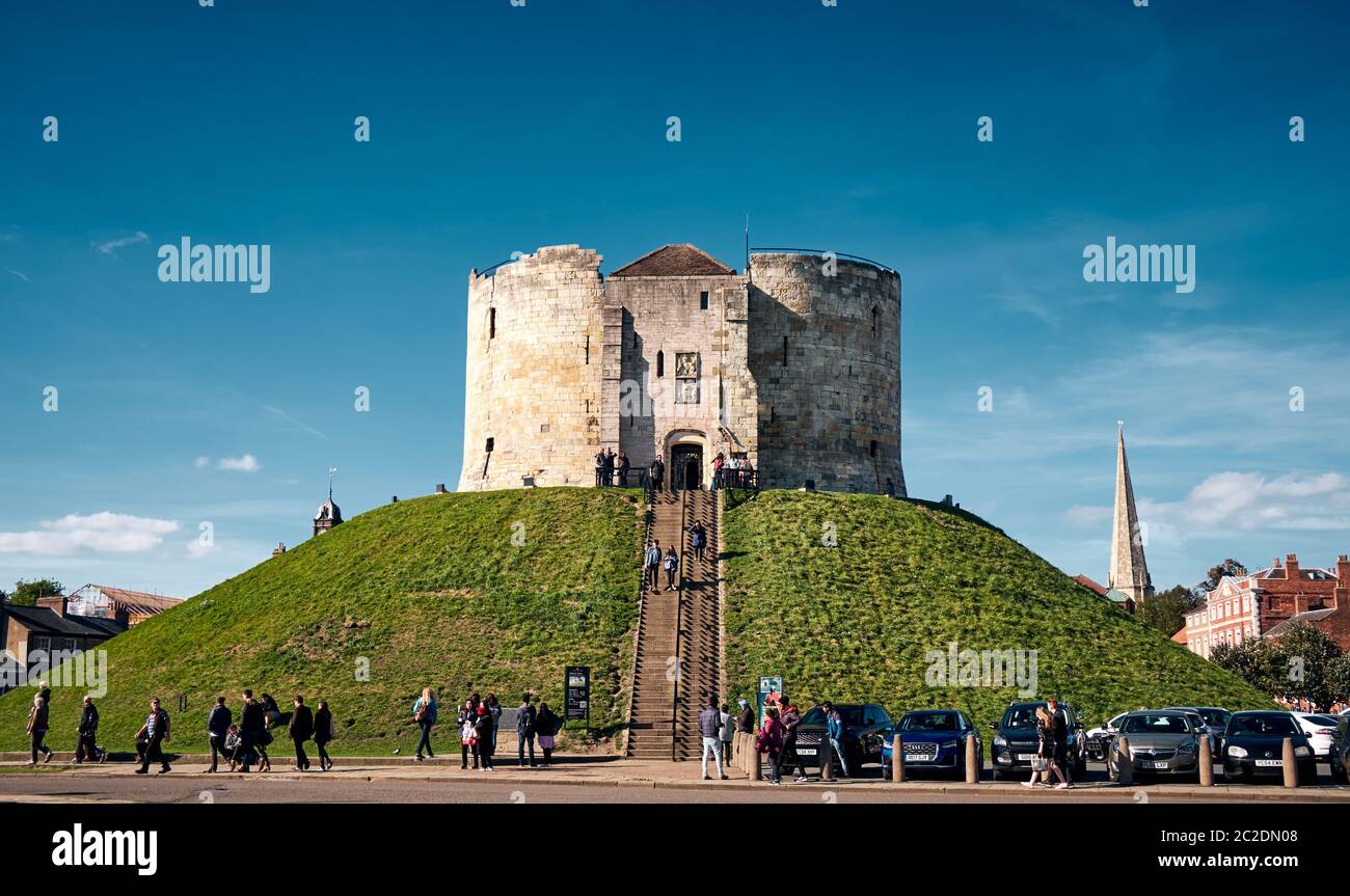 YORK, UK - Sep 29, 2018: The landscape of Clifford's Tower on a sunny day in York City, United Kingdom Stock Photo