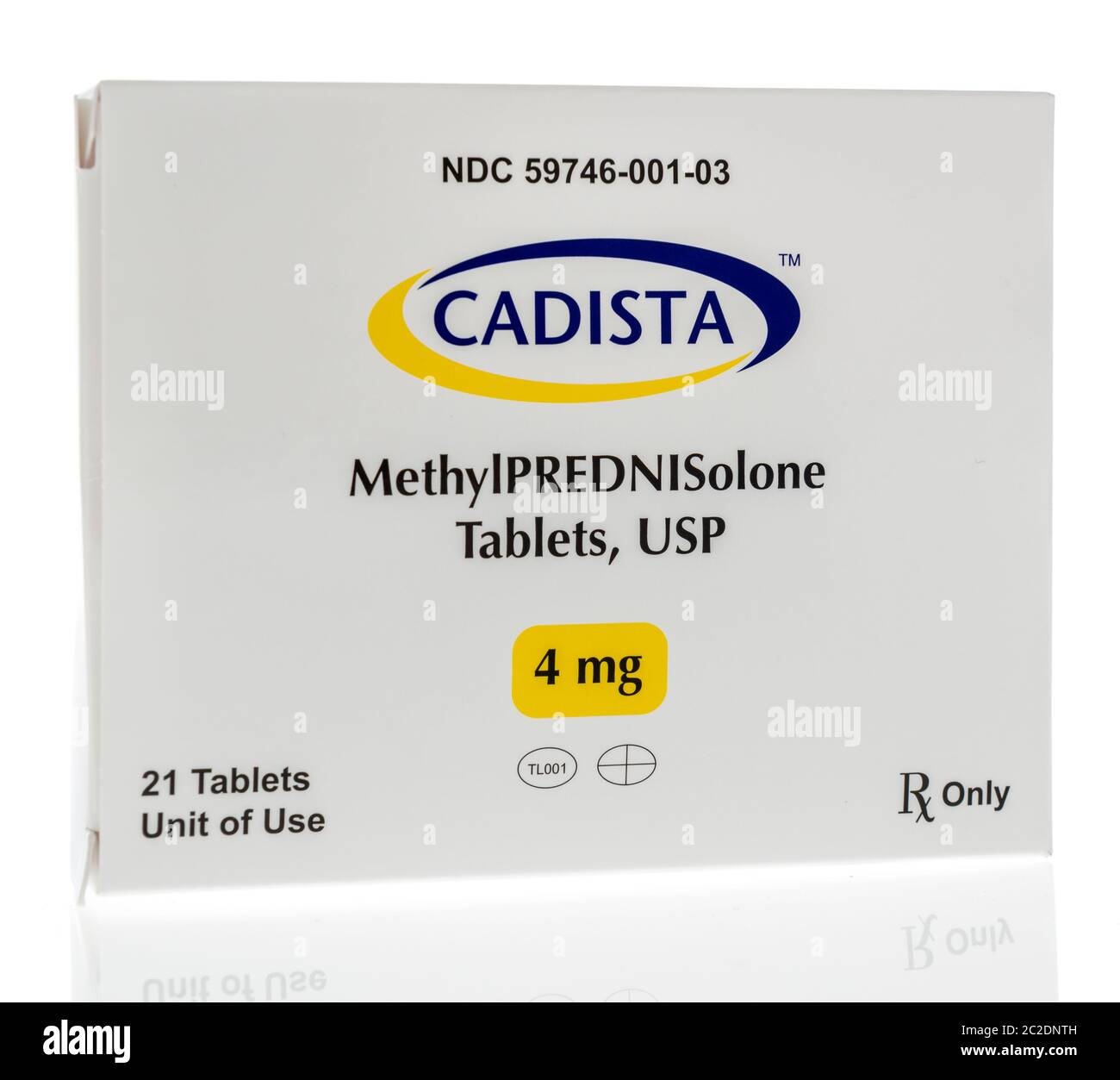Winneconne,  WI - 29 May 2020: A package of Cadista Methylprednisolone tablets medical on an isolated background Stock Photo