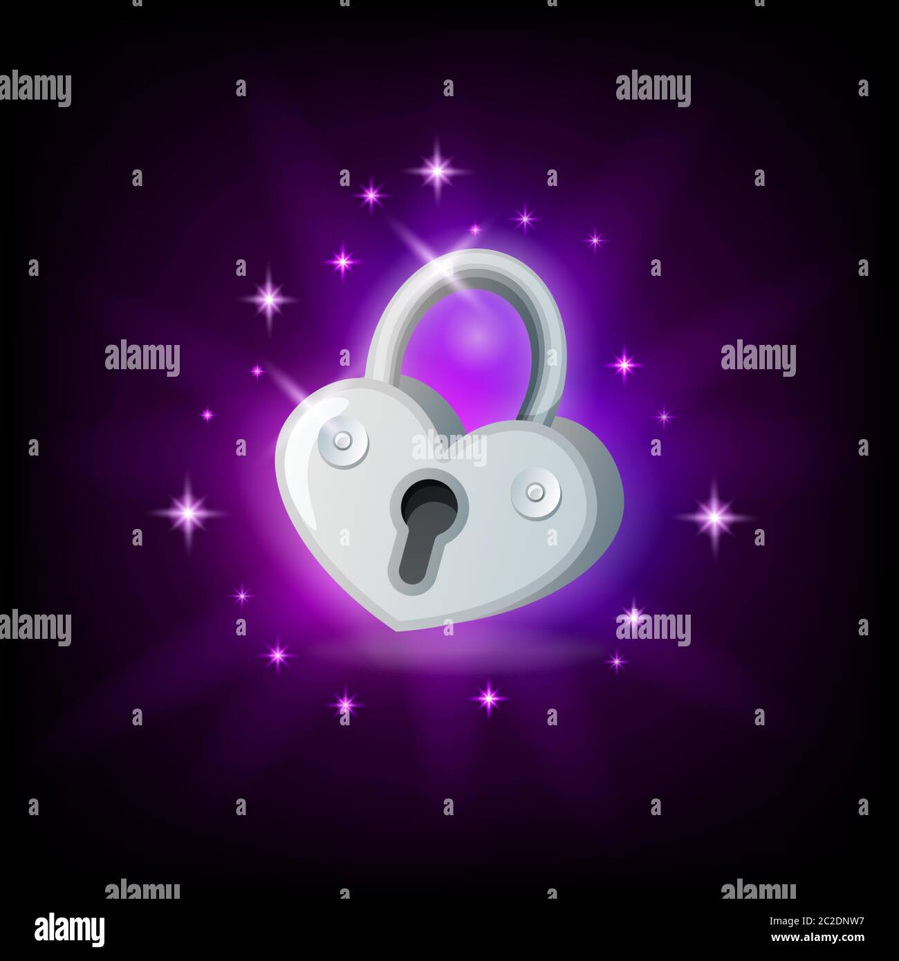 Video game icon with silver sparkly padlock on dark background, vector illustration for user interface in cartoon style Stock Vector