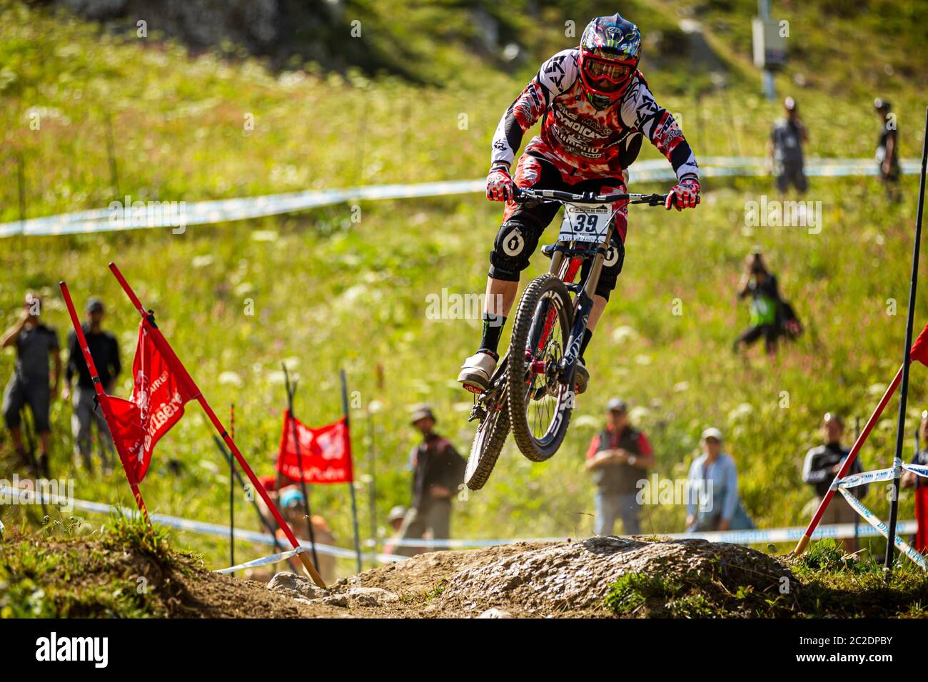 JULY 29, 2012 - VAL D'ISERE, FRANCE. UCI Mountain Bike World Cup. Steve Peat (GBR) racing at the UCI Mountain Bike Downhill World Cup Stock Photo