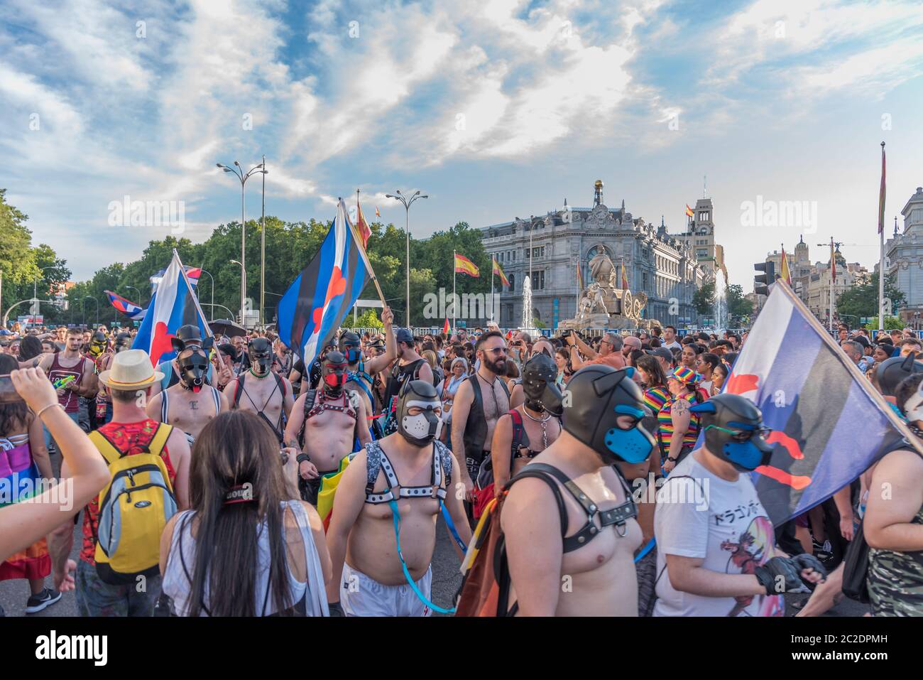 Madrid, Spain - July 06, 2019: in Madrid, Gay pride day celebrations. A group of people standing in front of a crowd Stock Photo