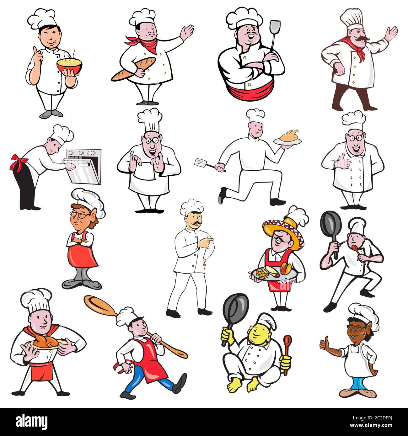 Set or Collection of cartoon character style illustration of a chef