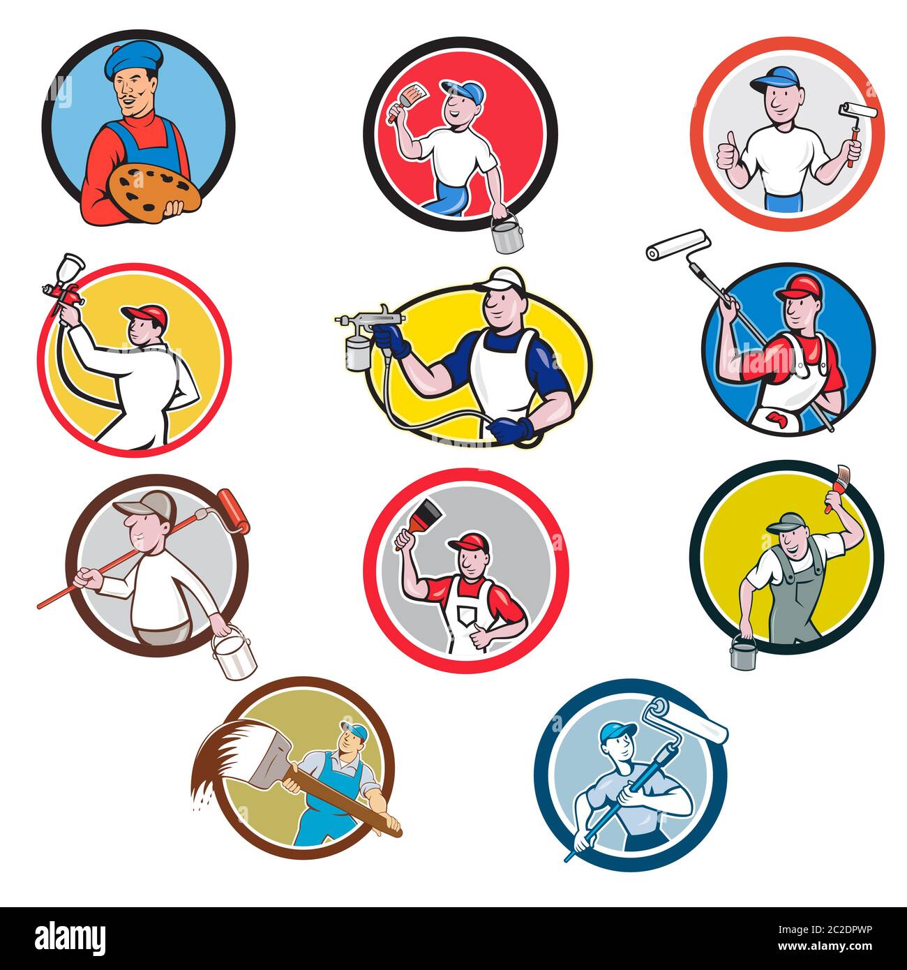 Set or collection of cartoon character mascot style illustration of ...