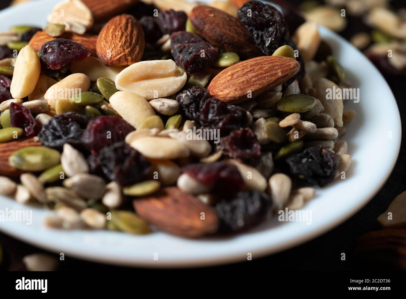 mix of nuts and seeds, close view Stock Photo