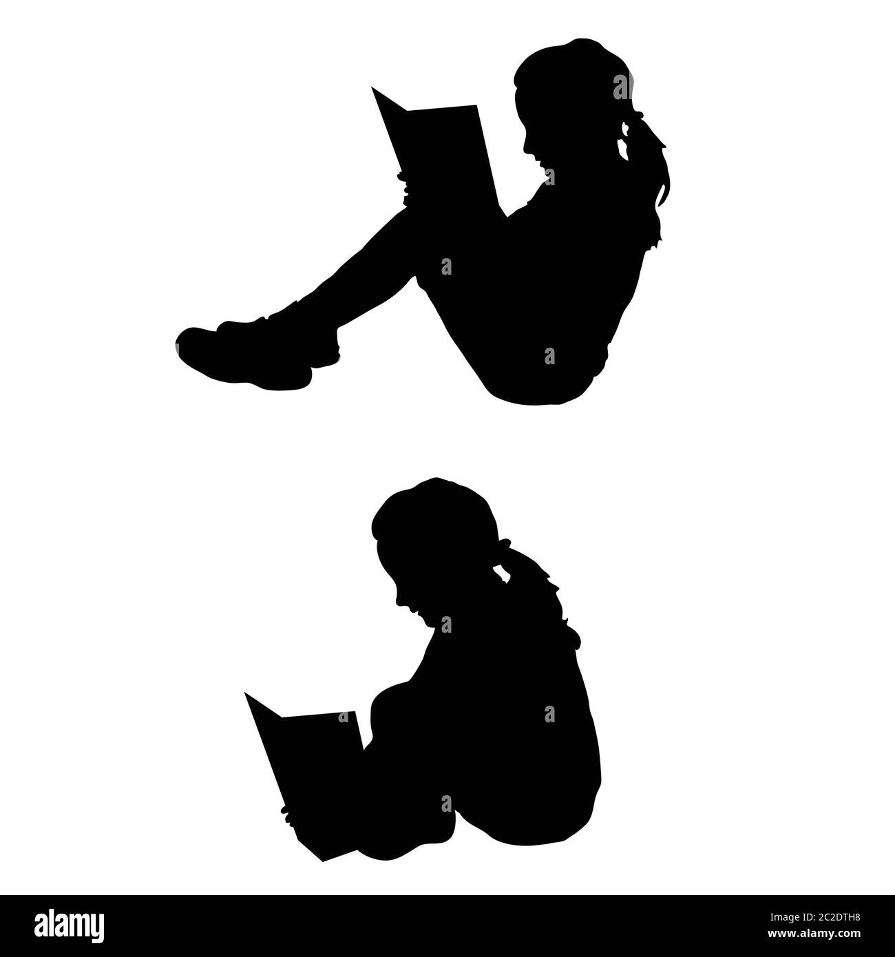 children reading the book silhouette art illustration Stock Vector