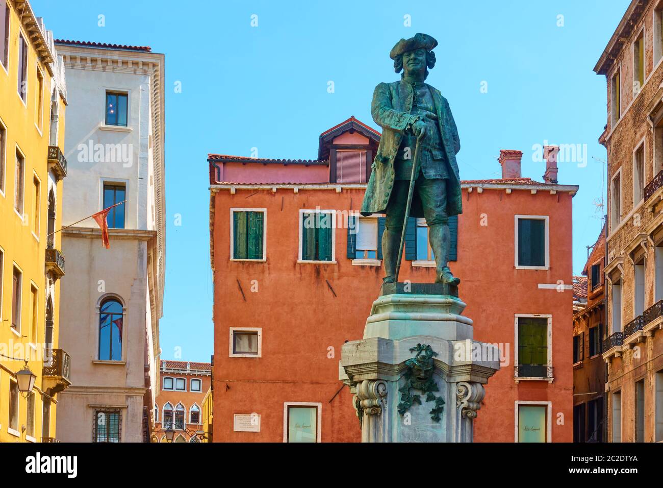 Monument in honour of Italian playwright and librettist Carlo Goldoni. The monument was erected in Campo San Bartolomeo in 1883 in Venice, Italy. Stock Photo