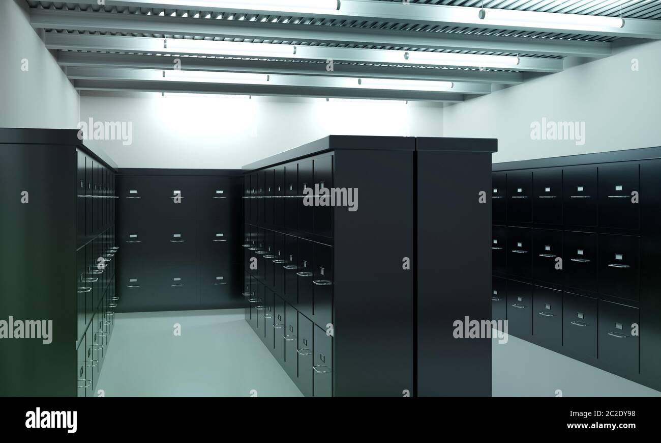 Room full of filing cabinets Stock Photo