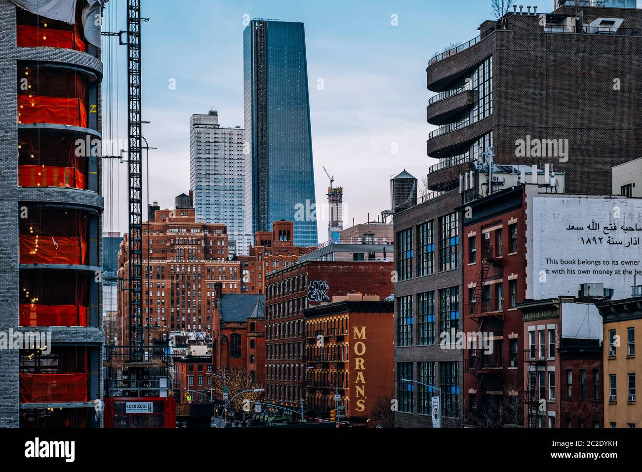 General view of old buildings and Hudson Yards from High Line Park in ...