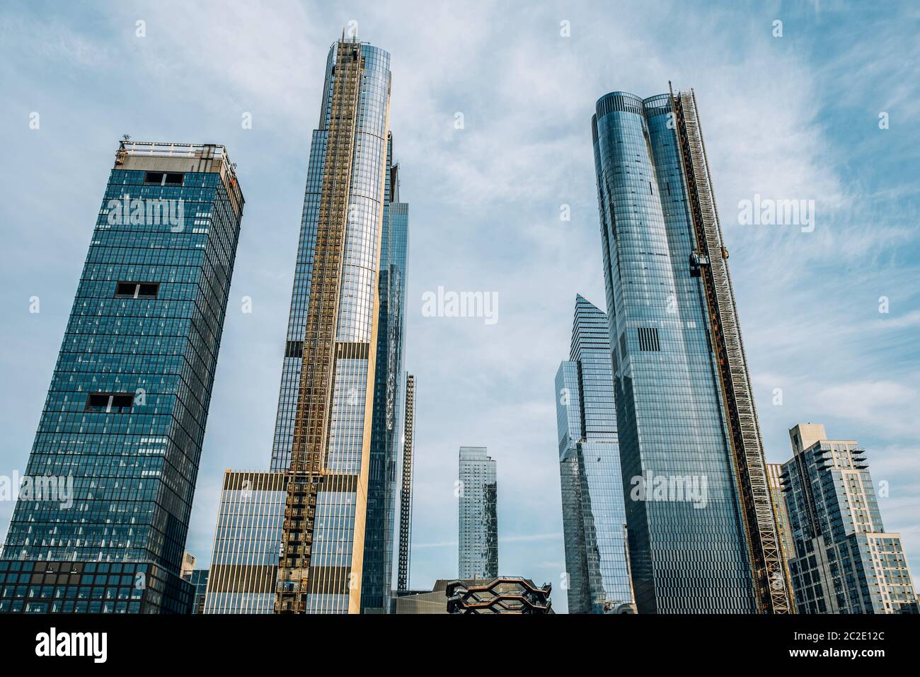 General view of Hudson Yards skyline from High Line Park in midtown New