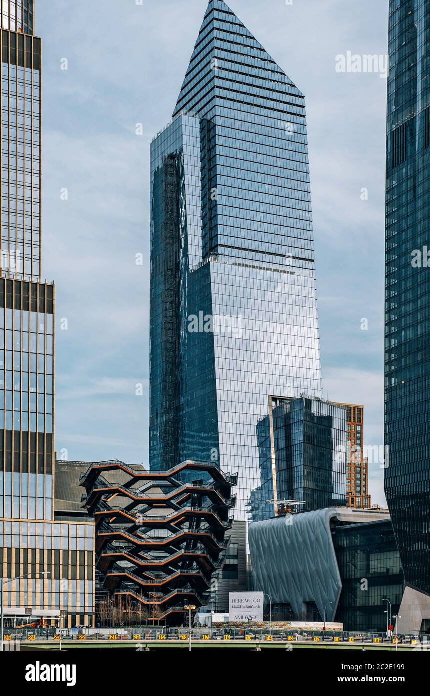 A view of Vessel and 10 Hudson Yards skyscrapers in midtown New York City Stock Photo