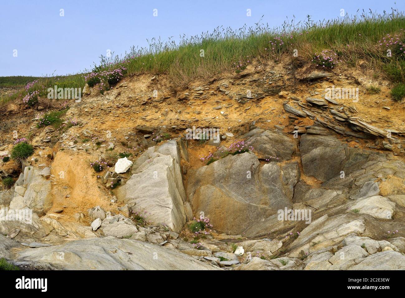 Sedimentary rock on the Atlantic shore near Locquirec in Brittany Stock ...