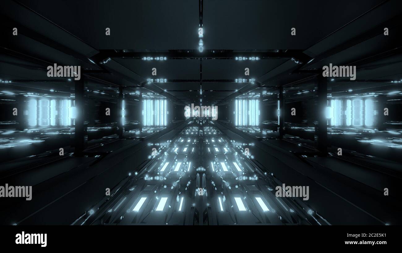 futuristic glowing scifi tunnel corridor with nice reflection 3d ...