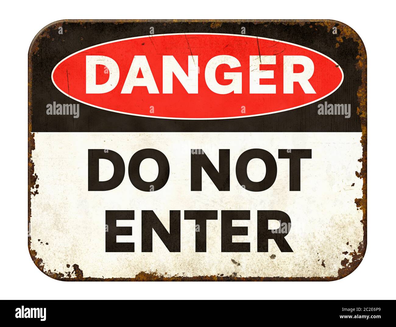 Vintage tin danger sign on a white background - Do not enter Stock ...